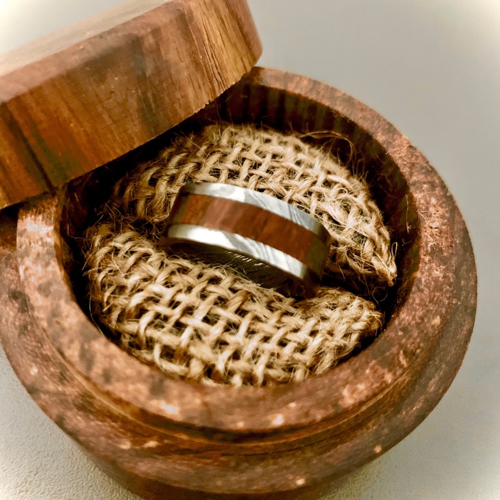 Damascus Steel And Oak Wood Wedding Band for men